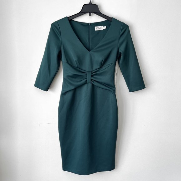 NEW! Eliza J V-Neck Sheath Green Coctail Dress, Size 4 - Picture 6 of 15